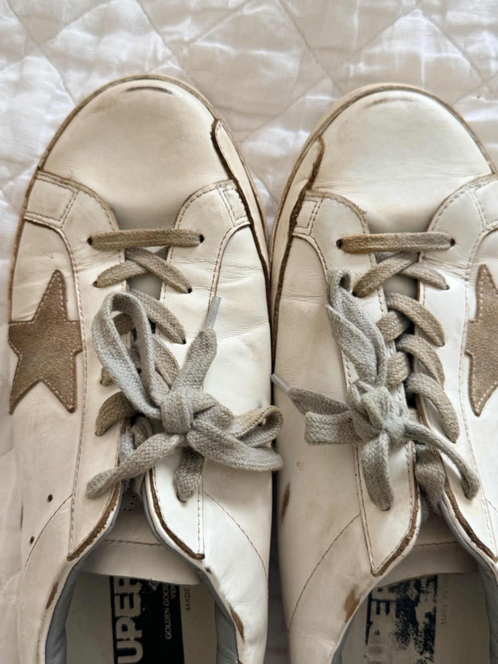 Golden Goose Superstar Sneakers White Taupe Star Distressed Leather 41 Italy - Picture 14 of 15